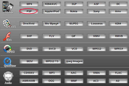 Step2:Convert WMV to PSP