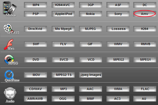 step2: Convert mpeg2 to AMV